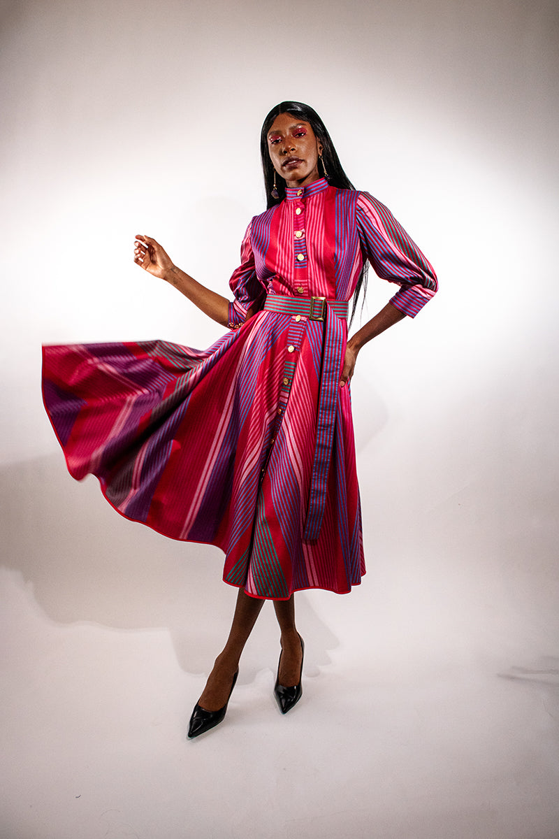Red belted dress cheap